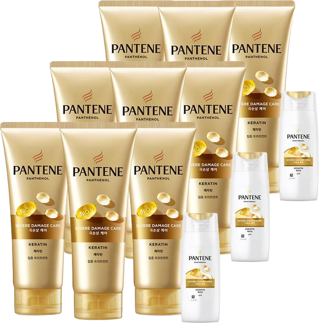PANTENE 潘婷 角蛋白極度受損修護護髮膜 220ml 3入 + 洗髮精 90ml 套組, 3個