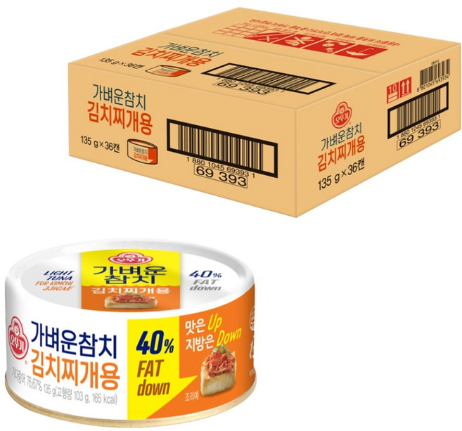 오뚜기 가벼운참치 통조림 김치찌개용, 135g, 36개