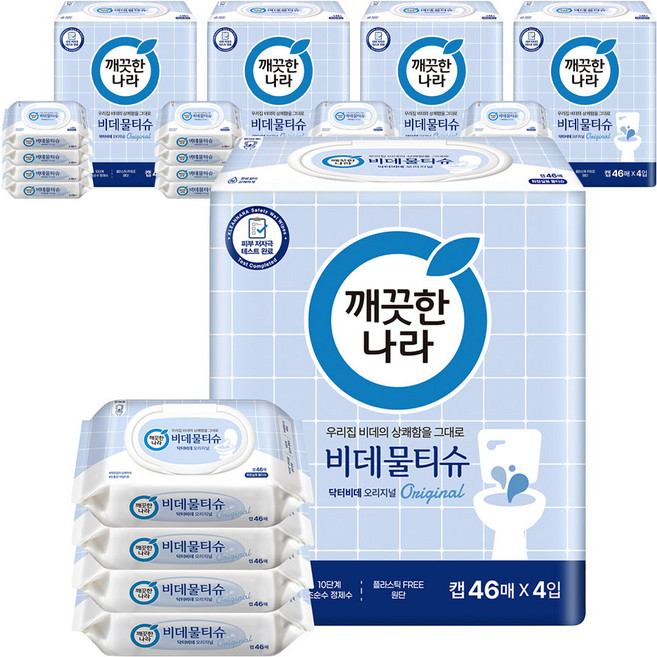 깨끗한나라 닥터비데 화장실용 물티슈 캡형, 46매, 20개