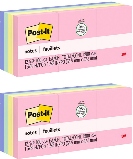 3M Post-it 利貼 653-12 Greenner 筆記本 RPA 自黏便條紙, 混合顏色, 2個, 1200張