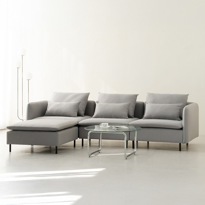 동서가구 모디프 패브릭 4인용 소파 + 스툴 세트 방문설치, 라이트 그레이