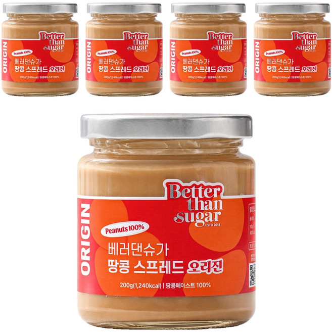 베러댄슈가 땅콩 스프레드 오리진, 5개, 200g