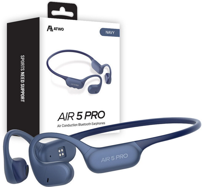 에이투 에어5프로 초경량 오픈형 MP3 공기전도 무선 블루투스 이어폰 ATWO AIR 5 PRO 네이비 20시간 방수가능