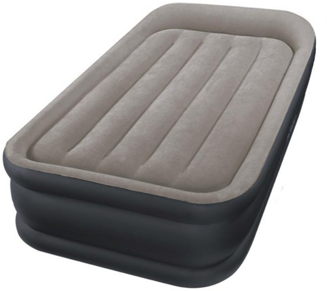 INTEX 原廠公司貨 單人加大充氣床 內建電動幫浦 Fiber-Tech專利拉線技術 附收納袋, 豪華三層圍邊 灰色