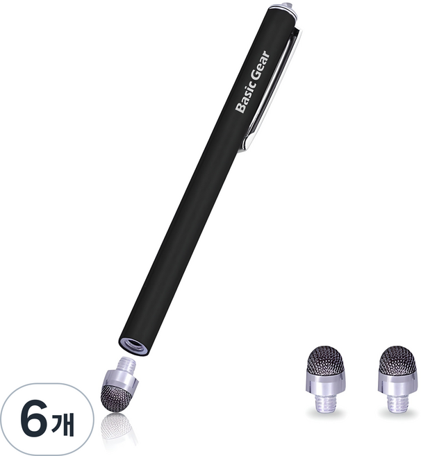 베이직기어 마이크로 터치펜, 블랙, 6개
