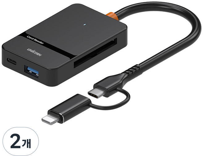 UNiCORN USB 整合多功能 6合1 USB3.2 Gen1 Type-C & 8-pin 雙接頭讀卡機, 黑色, 2個, XC-7000M
