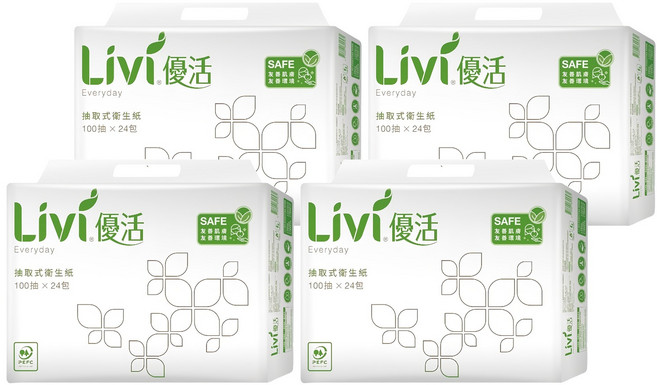 LIVI 優活 抽取式衛生紙 2層, 24包, 4袋