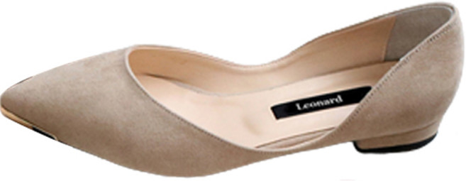 레오나르 여성용 스웨이드 뾰족 미들 플랫슈즈