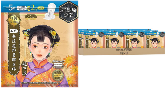 Mdmmd. 明洞國際 二代新涼感抑菌衛生棉 (超涼感石墨烯) 36包, 夜用加長型(41cm), 7片