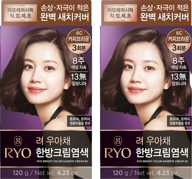 려 우아채 멋내기 새치크림, 6C 커피브라운, 2개