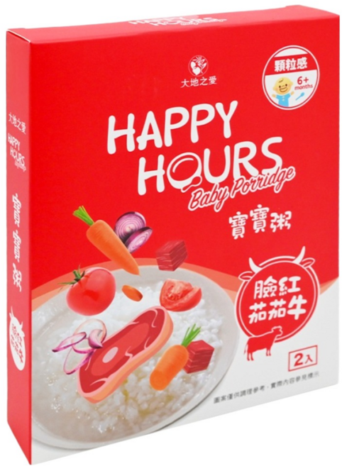 HAPPY HOURS 寶寶粥 6個月以上 2包, 臉紅茄茄牛, 300g, 1盒