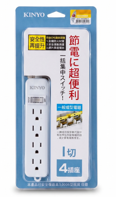 Kinyo 1開4插安全延長線 3孔 NSD314, 2.7m, 單色, 1個