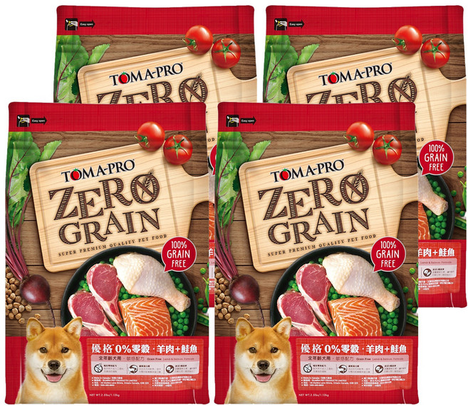 TOMA-PRO 優格 全齡犬用 零穀乾糧, 羊肉 + 鮭魚, 1.13kg, 4袋