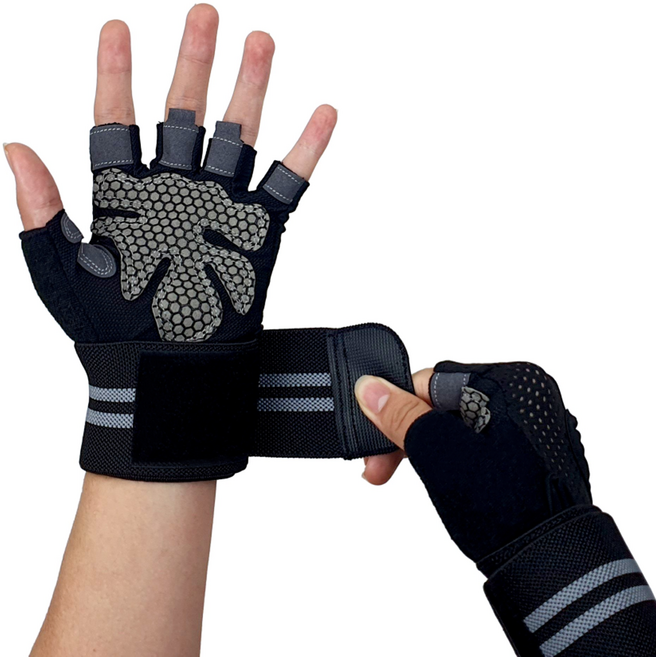 쓰리썬 손목보호 헬스장갑 업그레이드형 양손착용, 블랙, 1개