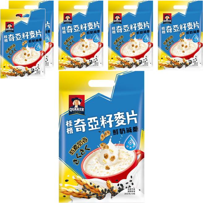 QUAKER 桂格 奇亞籽麥片 特濃鮮奶減糖, 280g, 6袋