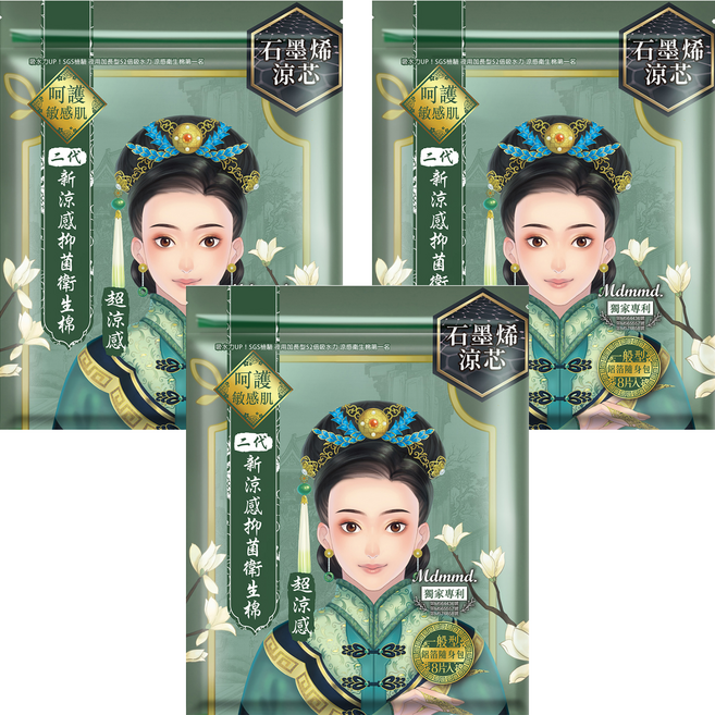 Mdmmd. 明洞國際 後宮二代系列 石墨烯超涼感抑菌衛生棉, 一般型(24.5cm), 8片, 3包