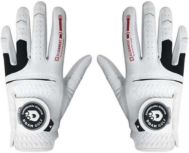 DDAM GOLF 女用半羊皮高爾夫手套 雙手, 白色 + 黑色, 1雙