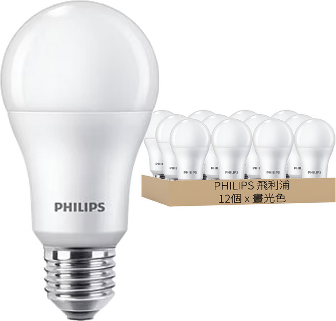 PHILIPS 飛利浦 LED 6500K全電壓易省球泡燈 13W, 晝光色, 12個