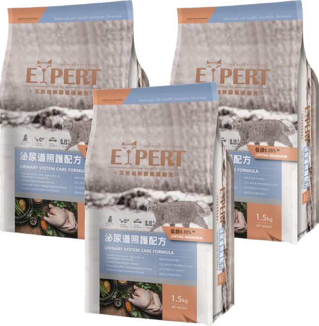福壽實業 EXPERT 艾思柏 無穀貓食 泌尿道照護配方, 雞肉, 1.5kg, 3袋