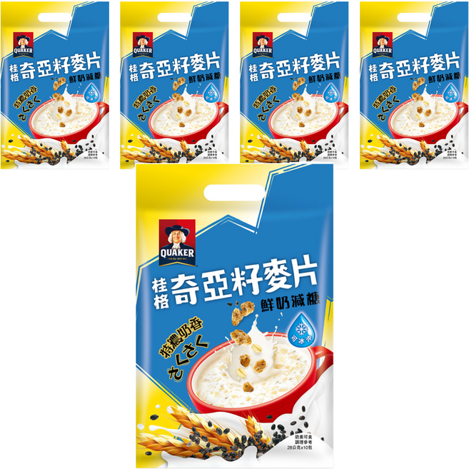 QUAKER 桂格 奇亞籽麥片 特濃鮮奶減糖, 280g, 5袋