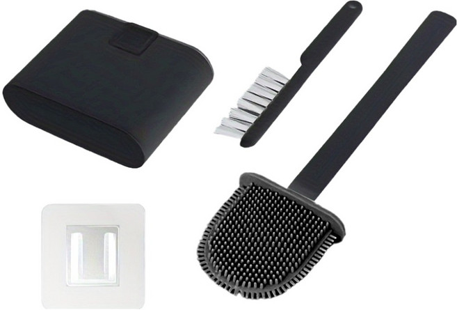 모던모어 2in1 무타공 벽걸이 틈새 브러쉬 + 실리콘 변기 청소솔 세트, 블랙, 1개