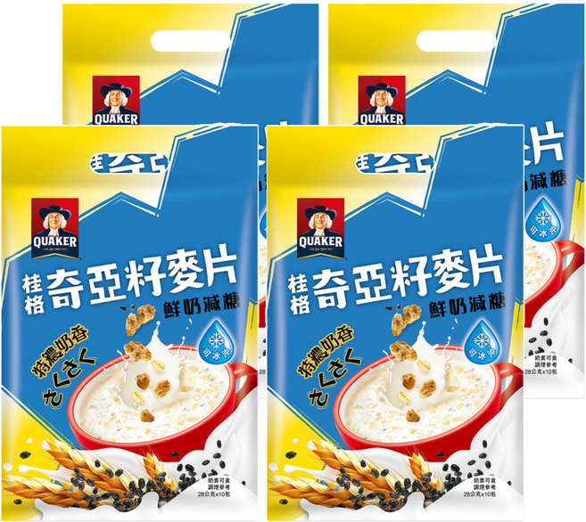 QUAKER 桂格 奇亞籽麥片 特濃鮮奶減糖, 280g, 4袋