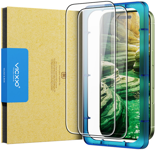 빅쏘 부착가이드 고투명 아이폰 강화유리 액정보호필름 2p, 1세트