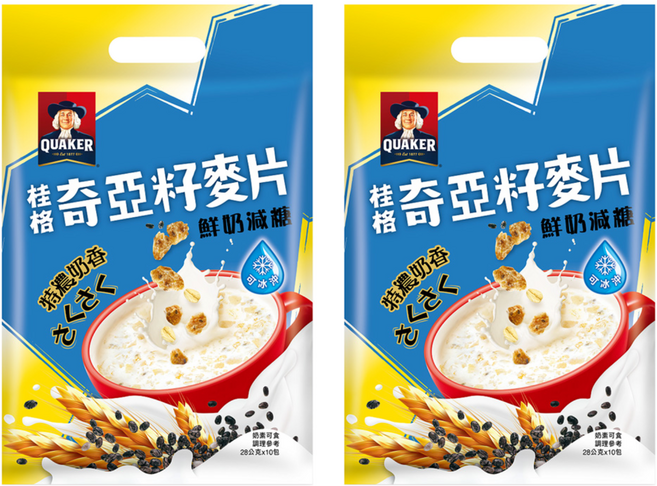 QUAKER 桂格 奇亞籽麥片 特濃鮮奶減糖, 280g, 2袋