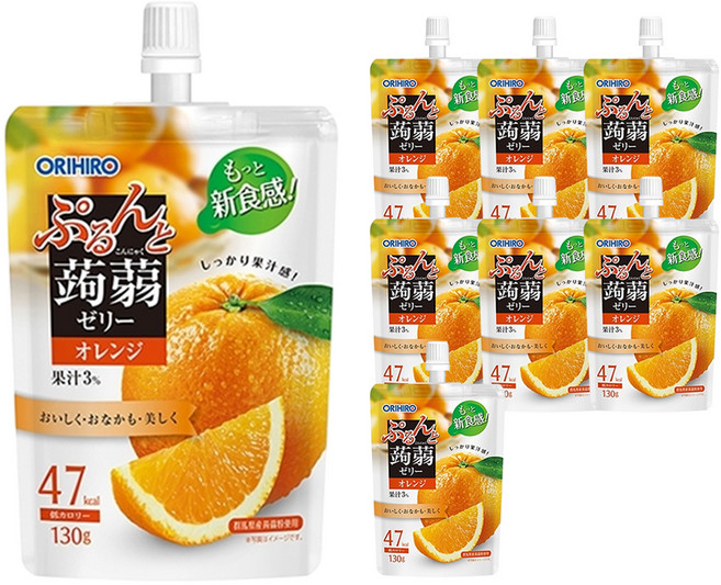 ORIHIRO 普倫託 蒟蒻果凍 柳橙口味, 130g, 8個