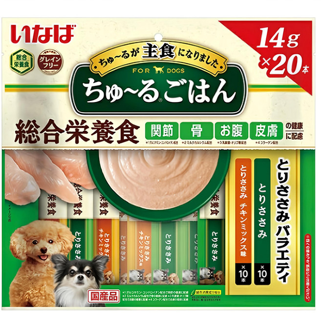 INABA Churu 犬用 綜合營養肉泥, 雞柳 + 雞肉, 280g, 1袋