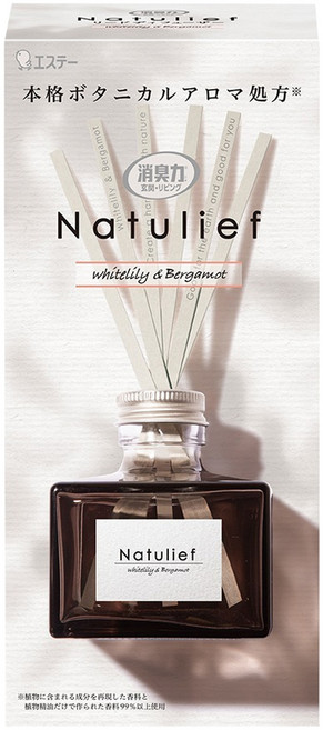 ST 雞仔牌 Natulief 室內用擴香瓶 含6個紙棒, 白百合+佛手柑, 1瓶, 80ml