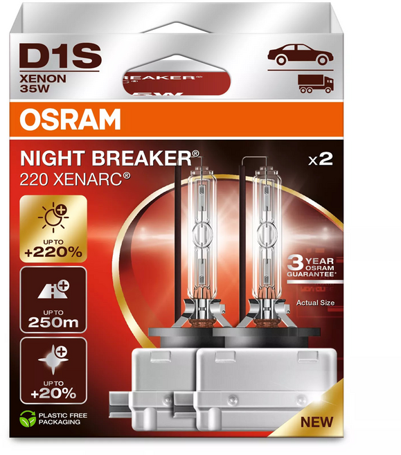 OSRAM 歐司朗 HID Night Breaker 雷射頭燈 4500K, 單一顏色, D1S, 2個