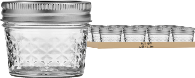 Ball 梅森 菱格紋窄口玻璃瓶 4oz 1.7kg, 118ml, 12個