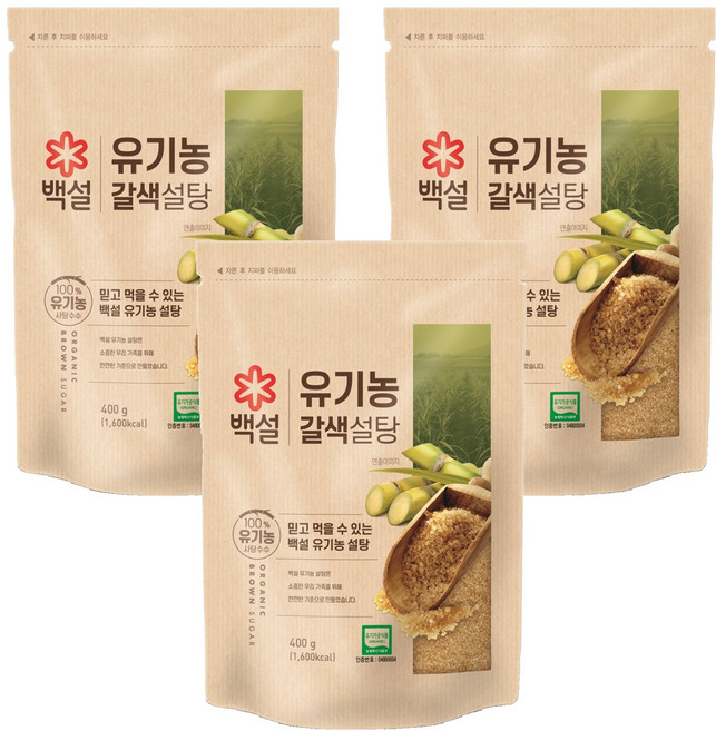 백설 유기농 갈색설탕, 400g, 3개