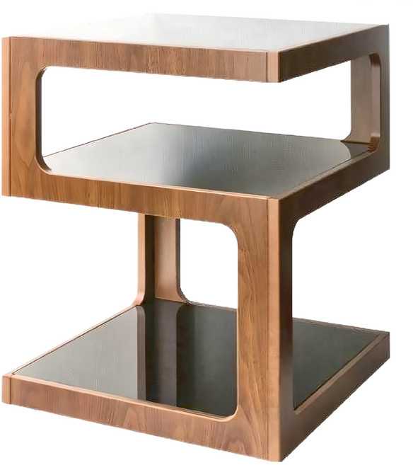 HomeMax 520方型玻璃邊桌, 胡桃色/深棕色
