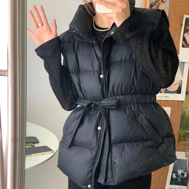 피어니스트 여성용 라이트 허리끈 베스트 조끼패딩