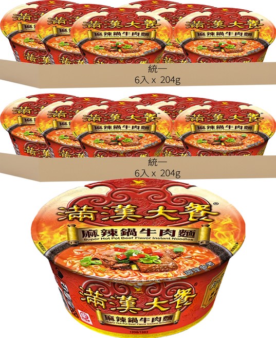 統一 滿漢大餐 麻辣鍋牛肉麵 204g, 12入