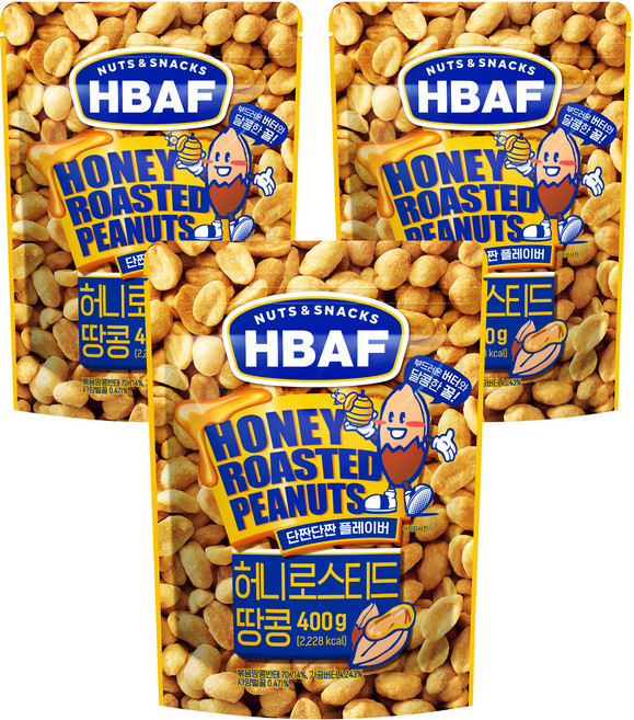 바프 넛츠앤스낵스 허니로스티드 땅콩, 400g, 3개