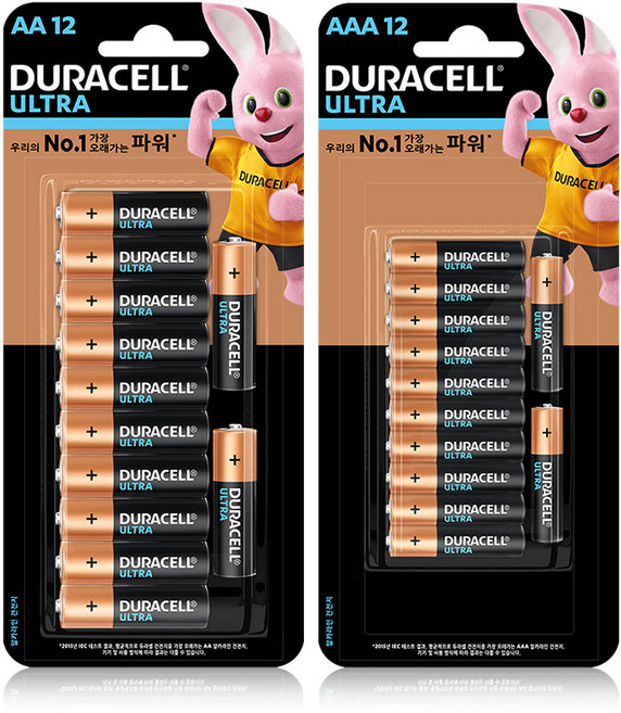 듀라셀 울트라 알카라인 건전지 블리스터팩 AA 12p + AAA 12p, 1세트
