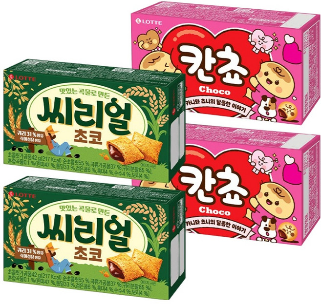 롯데웰푸드 칸쵸 54g x 2p + 씨리얼초코 42g x 2p, 1세트
