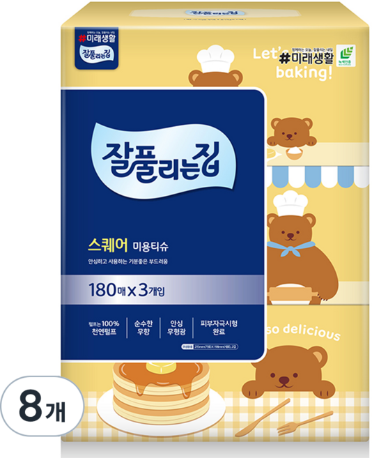 잘풀리는집 스퀘어 천연펄프 미용티슈 2겹, 24개, 180매