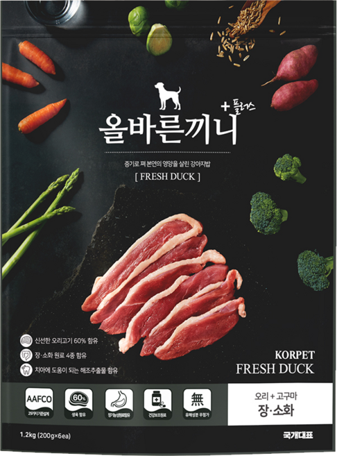 국개대표 강아지 올바른끼니 기능성 사료, 장건강/유산균, 1.2kg, 1개
