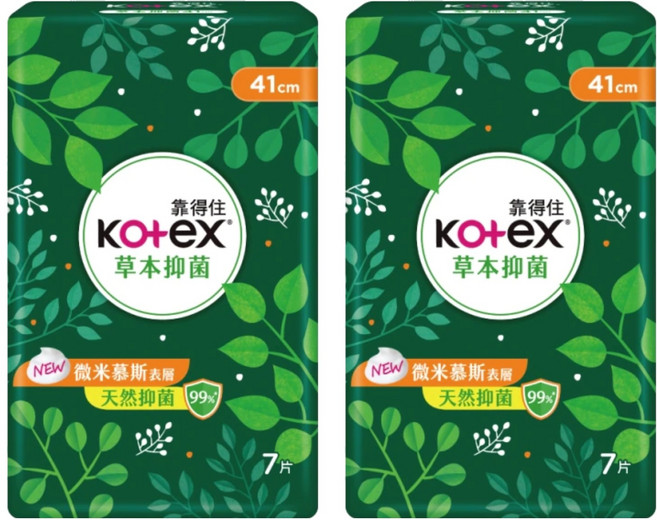 Kotex 靠得住 草本抑菌衛生棉, 41cm, 7片, 2包