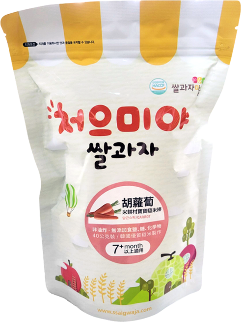 Ssalgwaja 米餅村 糙米棒 7個月以上, 胡蘿蔔, 40g, 1包