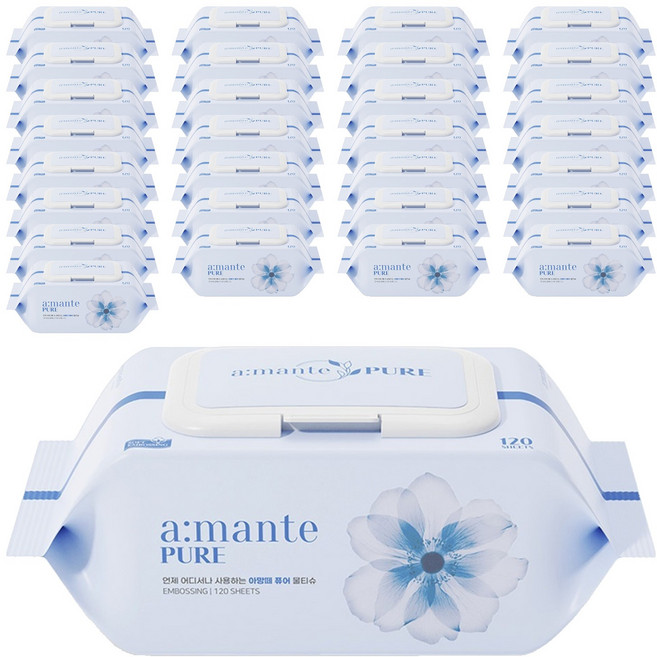 아망떼 퓨어 대용량 도톰 아기물티슈 캡형, 50g, 120매, 30개
