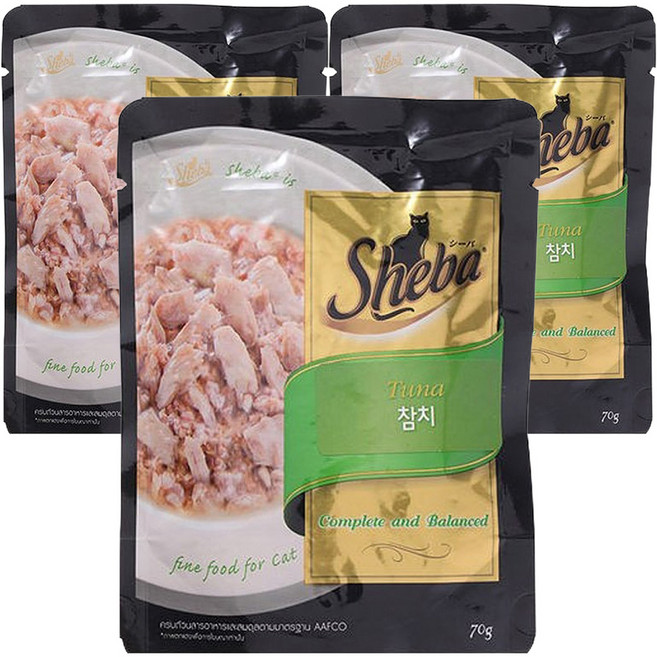 쉬바 1세 이상 고양이 주식 파우치, 참치, 70g, 3개