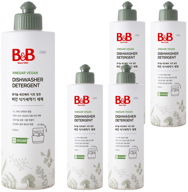 비앤비 비건 식기세척기 세제 용기형, 500ml, 5개