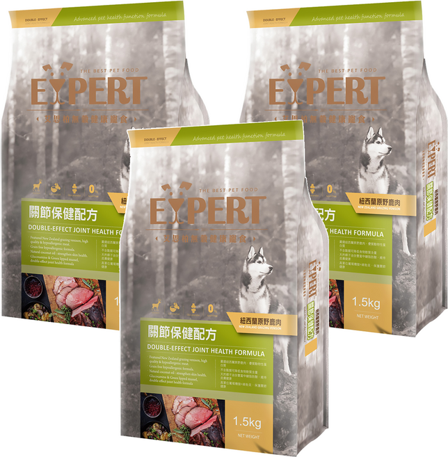 福壽實業 EXPERT 艾思柏 成犬 無穀配方狗飼料, 原野鹿肉, 1.5kg, 3袋