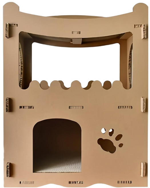 貓本屋 豪華三層洋房 貓抓板寵物貓屋, 原色, 1個