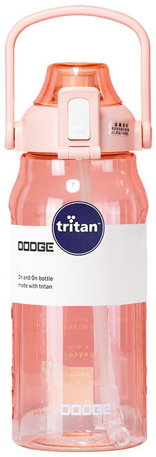 DODGE 道奇 Tritan 戶外防摔彈蓋吸管運動水壺, 粉色, 1個, 1.5L